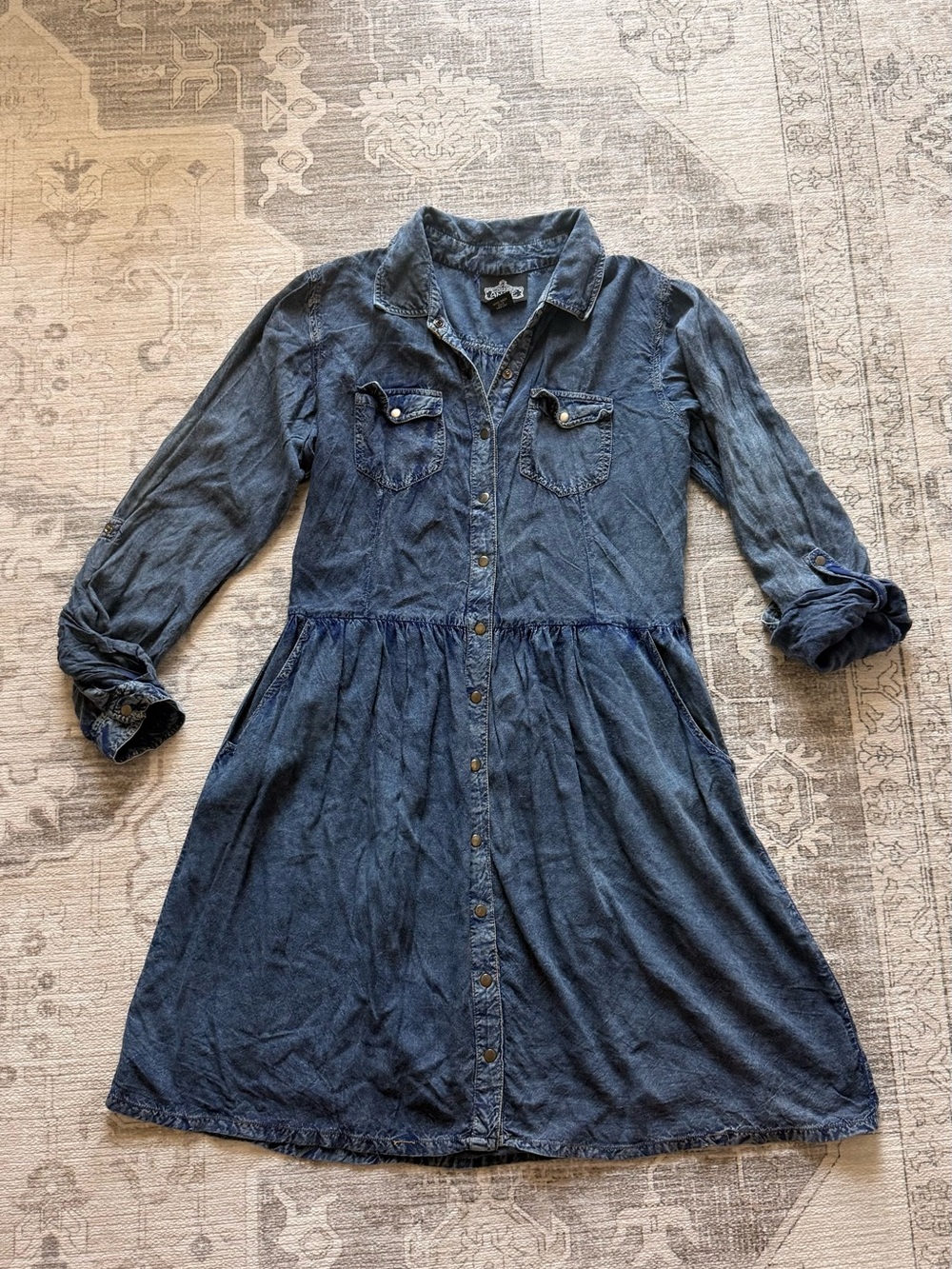 ANGIE Indigo Soft Denim Snap Closure Button-Up Dress